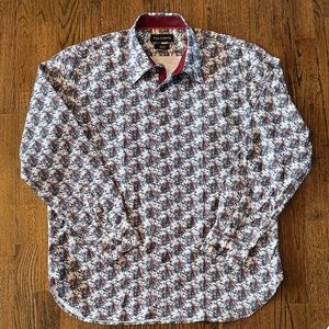 Paul Fredrick Men's Patterned Casual Shirt - Black, White, Red